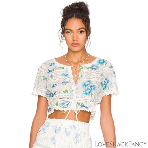 LOVESHACKFANCY **NWT** Farley Crop Top in Blueberry Cloud - Picture 1 of 11